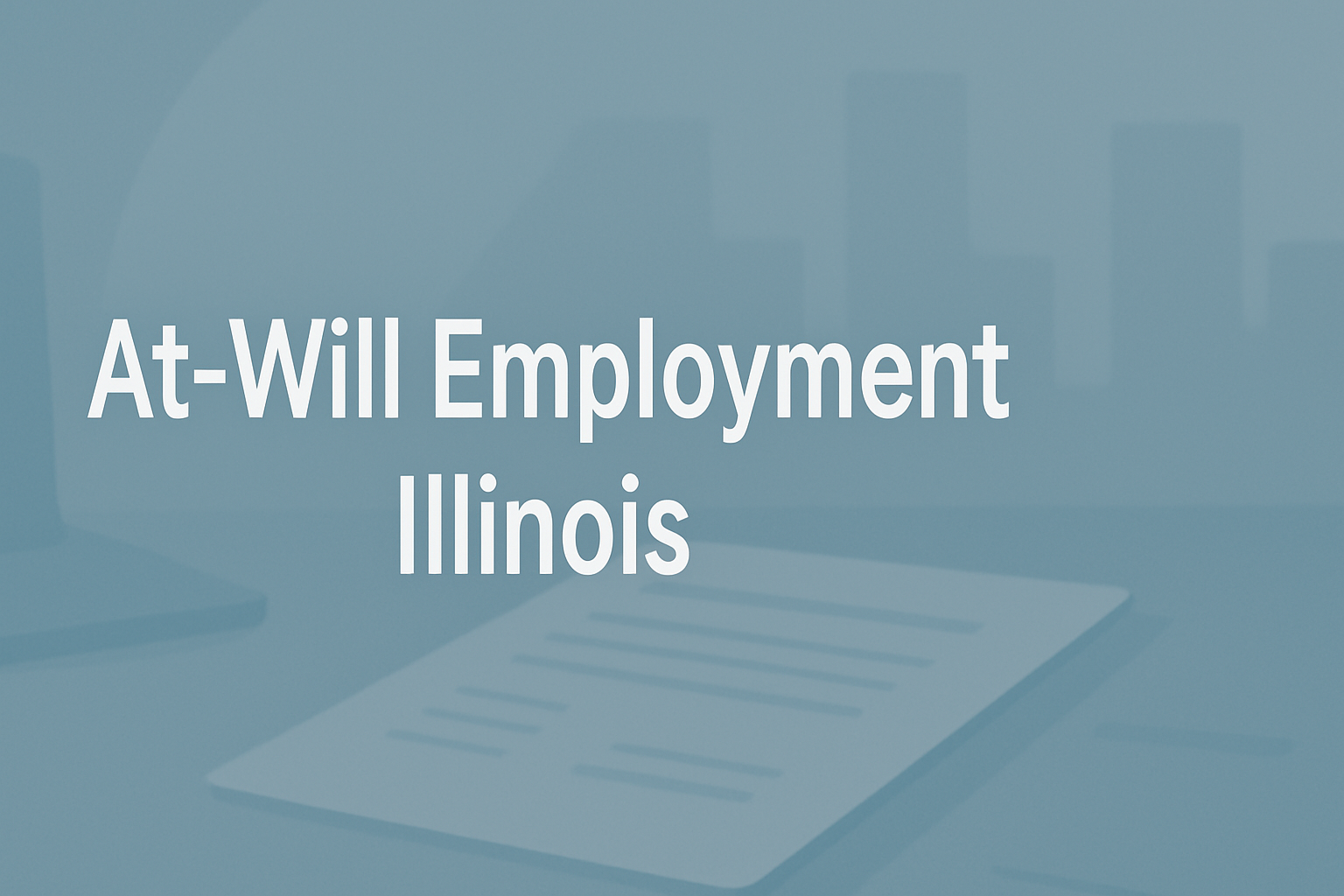Infographic image of piece of paper laying on desk with overlay that says at-will employment Illinois.