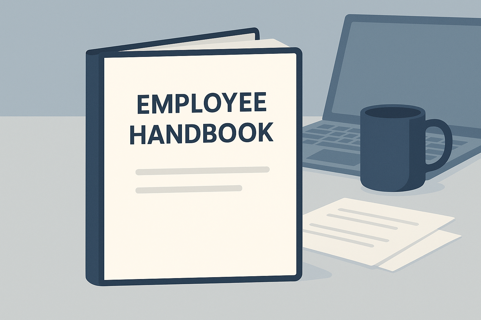 Infographic of an employee handbook on a desk in Illinois. 