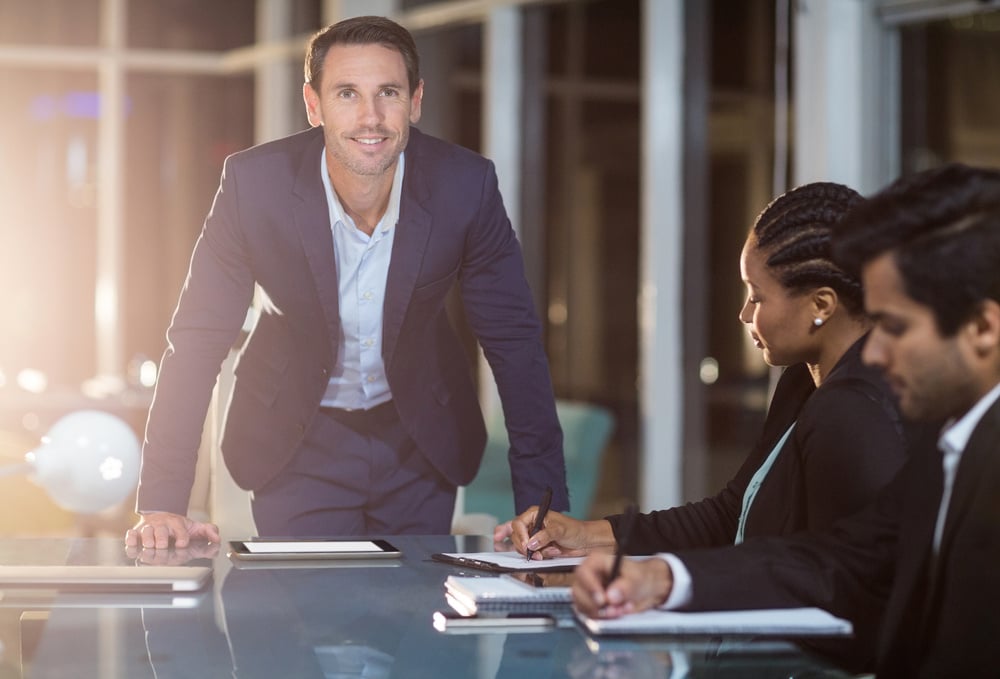 Business attorney leading a meeting. 